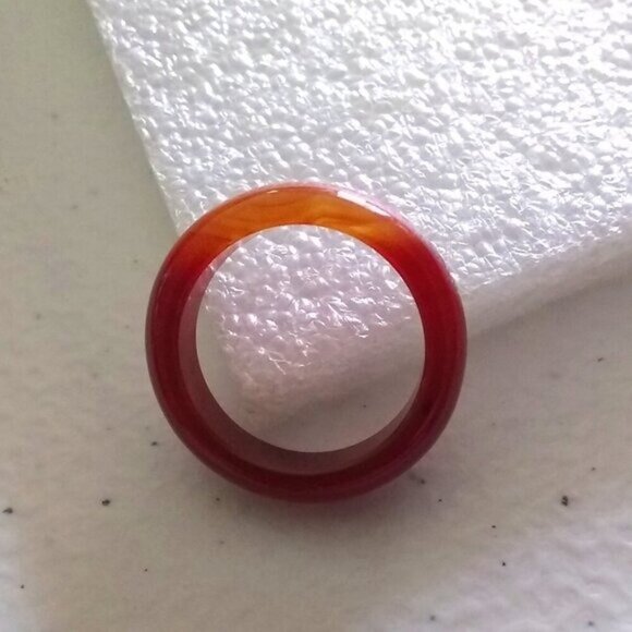 Orange Flame ~ Banded Agate Stone Ring Size 6.75 ~ Friendship Ring ~ Stack Rings - Picture 3 of 9